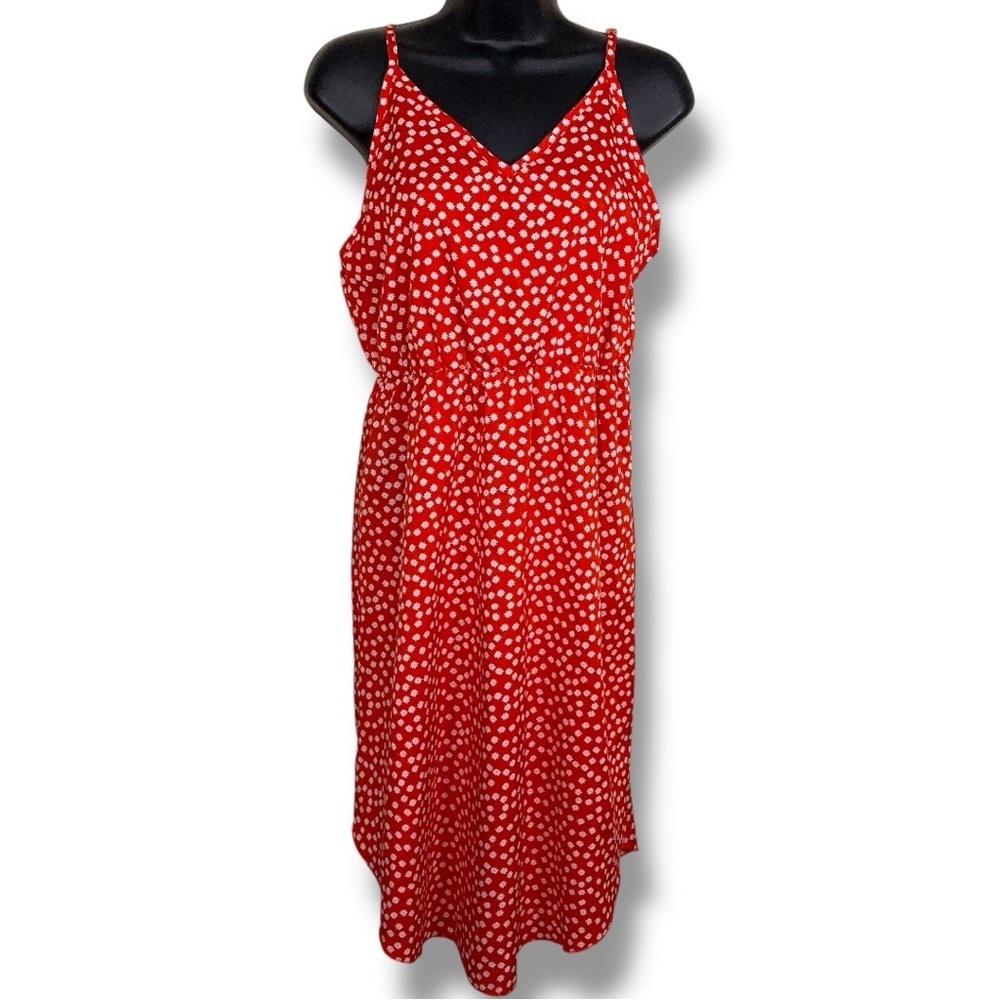 Juniors Large CDM Dress Red White Floral Print Sleeveless Vneck  Adjustable
